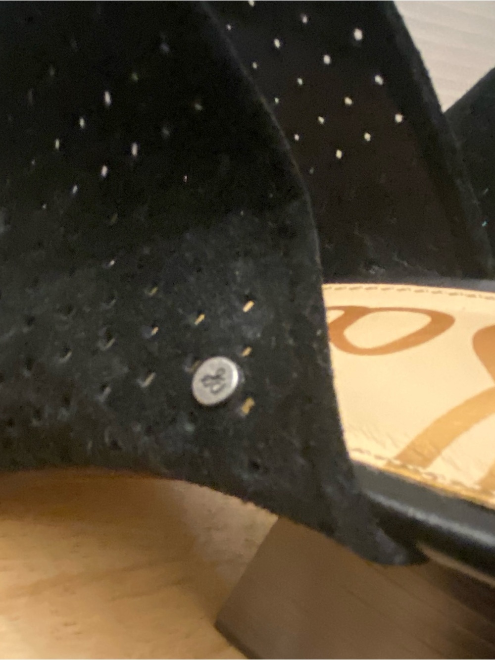 Sam Edelman Bates Black Leather Suede Perforated Slip On Mules Size 9.5. - Picture 6 of 8